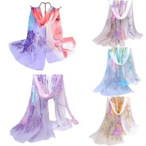 MIRELINA 16050cm Chiffon Scarf Floral Sunscreen Silk Shawl Fashion Gradient Long Wrap Shawl for Women