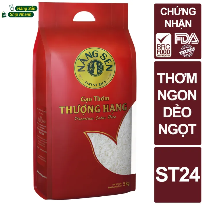 Gạo thơm thượng hạng Nàng Sen 5kg -Thơm ngon dẻo nhiều - Gạo ST24