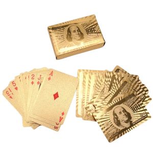 54 Cards/1Set Dollar Design Playing Cards Gold Foil Plastic Waterproof Poker Magic Card Family Entertainment Poker Game