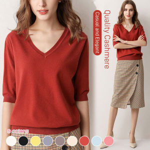 Knitted Shirt V-Neck Women‘s Half Sleeve womens loose knitted bottoming shirt