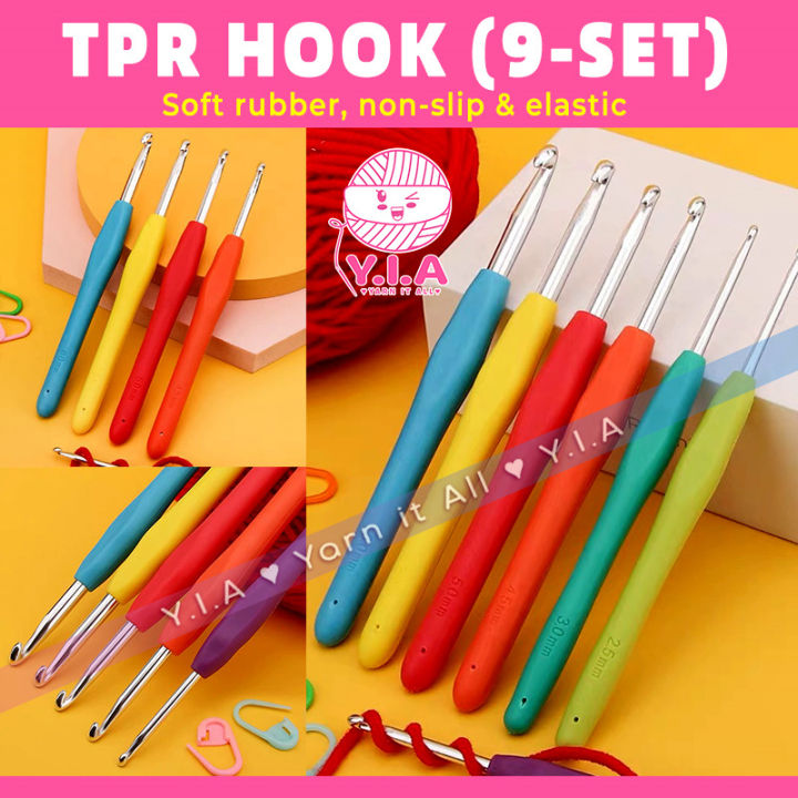 Ergonomic Crochet Hooks, 9pcs, 9 Sizes 2mm to 6mm Easy Grip Silicone Rubber  Handle Crochet Hooks for Crocheting Amigurumi UK SELLER 