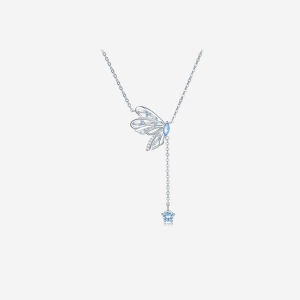 ZHOU LIU FU 周六福 S925 Silver Butterfly Dance Pendant Necklace Earrings with Elegant Tassel Adjustable Chain Tassel stud earrings J0615078/J0615080