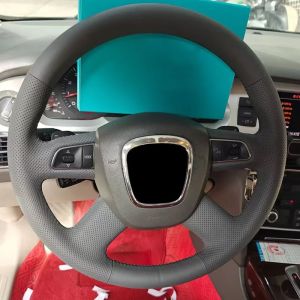 Kaly Zrainsun Customized Car Steering Wheel Cover For Audi A6L 2009 Edition Grey Perforated Leather Hand Stiching Protect Diy Sheath Y5R7K