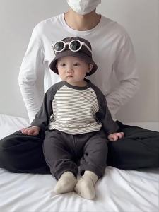 Boys Spring and Autumn Korean Style Long Sleeve Shirt Baby Striped Round Neck Versatile Top T Stylish baby raglan sleeve shirt for going out