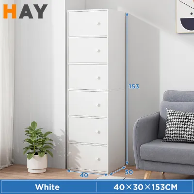 Storage Cabinet Book Cabinet Bookcase with Doors Multipurpose Shelf Rak Buku Home Kabinet Baju White/Wooden Cabinet 6 Layers Home Cabinet