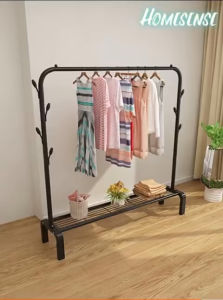 Adjustable Single Pole Strong Steel Structure Laundry Rack Cloth Hanger Clothes Rack Hanging Organizer