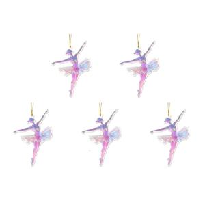 5 Pieces Ballet Girl Keychain Art Decoration 2D Acrylic Car Key Pendants with Hanging Rope Elegant Festival Ornament