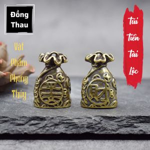 Tượng Nhỏ Phong Thủy Bằng Đồng Kiểu Dáng Túi Tiền Chữ Tài (Kích Thước: 2.6 x 1.8cm)