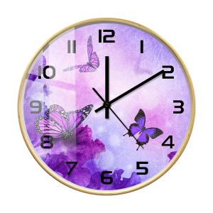 Sacesr Purple Floral Butterfly Themed Decorative Wall Clock Floral Home Decor Elegant Silent Movement Wall Clock for Butterfly Lovers Z5Q1T