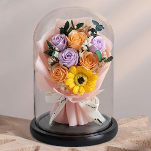 Cross-border bestseller: Dried babys breath flowers in a glass dome rose decoration Valentines Day gift for girlfriend birthday present