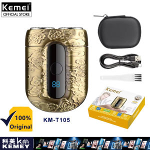 Kemei KM-T105 mini LED hai đầu Float dao cạo râu điện kim loại khắc nhà ở nhỏ râu máy cắt với túi bằng EVA miễn phí