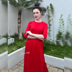 Áo dài cổ tròn tay lỡ màu đỏ cam vàng xanh tím hồng truyền thống lụa tây thi cao cấp loại 1 may sẵn - Áo dài Việt