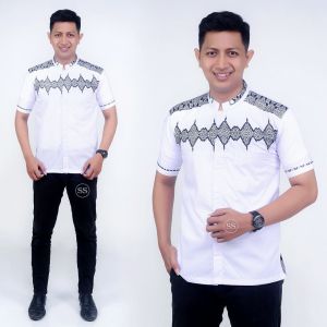 Baju koko muslim terbaru lengan pendek bordir-BATIK KANTOR