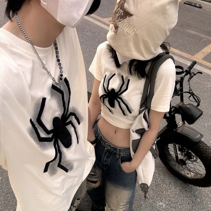 couple t-shirts sale for men and women Retro Spider Print Short