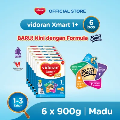vidoran Xmart 1+ Madu 900gr Susu Formula Pertumbuhan Anak 1-3 Tahun - 6 box - Exp : 07.2027