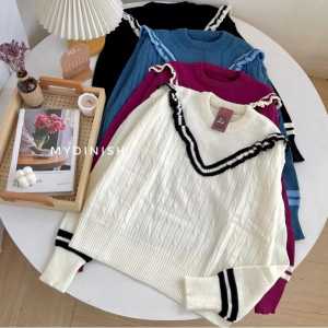 SWEATER RAJUT RUPPLE BLOUSE WANITA KOREAN STYLE / DIBA SWEATER RAJUT RENDA MOTIF CABLE STRIPE