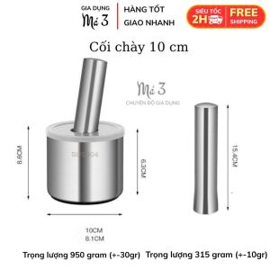 Bộ Cối Chày Inox 304 Có Nắp Đậy Chày Cối Đâm Tiêu Bằng Inox