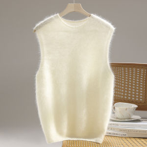 Round Neck Knitted Vest Sweater for Womens Autumn Winter Fluffing Wool Casual Sleeveless Top Versatile Temperament Soft Tank2026