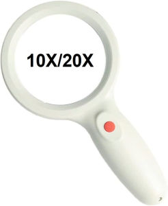 Kính lúp cầm tay đọc sách cao cấp Terino DE-9W (10x/20x màu trắng có đèn led) - Hàng chính hãng