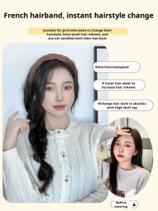 Womens fashion long curly hair band wig half head cover removable volume natural simulation hair