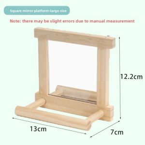 RISEDOT Wooden Bird Toy Flower with Mirror Parrots Platform Creative Square Branch Perch Rod Stand Cage Accessories