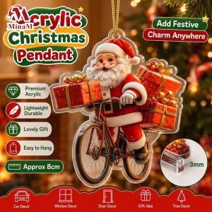 Acrylic Christmas Flat Pendant Santa Snowman Charm With String Xmas Tree Car Mirror Decor Holiday Gift For Party Exchange