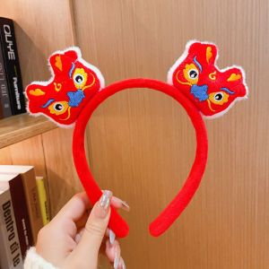 YOCKY Lion Dance 2024 Happy New Year Headband Cartoon Red Hairband New Year Headdress Lovely Child Headwear Dragon Doll Headband Girl