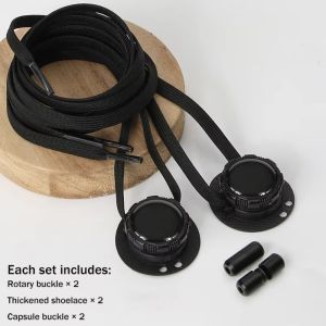 DIVATEN 1 Pair Wide Flat Design No-Tie Shoelaces No-Tie Rotating Buttons Quick-Adjust Laces High Quality Quick-Adjust Rotating Button Laces Men Women