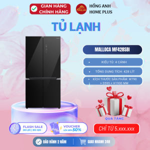 Tủ lạnh Malloca MF428SBI Kitchen-Fit thiết kế 4 cánh cao cấp màu đen sang trọng dung tích 428 lít