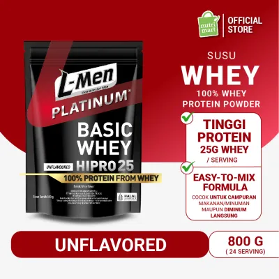 L-Men Platinum Basic Whey Protein Unflavoured 800gr/18lbs - 25g Whey Protein – 24 Serving – 65g BCAA