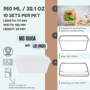 {MSV} Rectangle with Inner Tray Microwavable Plastic Takeaway Lunch Box (950ml-1050ml) Anti Leak Durable BPA Free MS 1000A MS 1100A