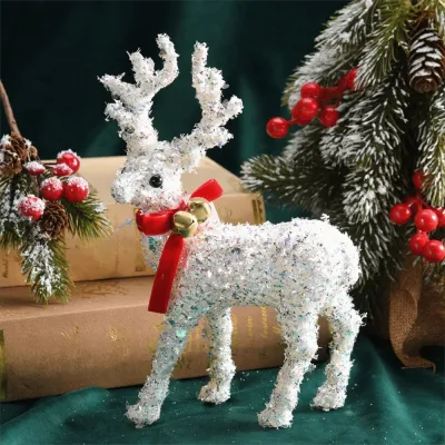 DAWEIF Cartoon Christmas Reindeer Ornaments With Bell Glittering Reindeer Sculpture Christmas Tree Hanging Decor With Scarf Deer Statue Decorations Christmas Tree Decor