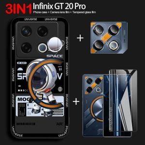 3in1 For Infinix GT 20 Pro phone case and GT 20 Pro tempered glass film Trendy Brand Cartoon Mechanical Space Astronaut Case+camera lens film