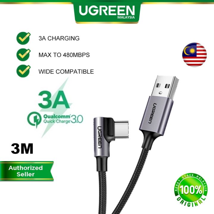 UGREEN USB A to USB C Type C 90 Degree 3A USB Cable Gaming Charging ...