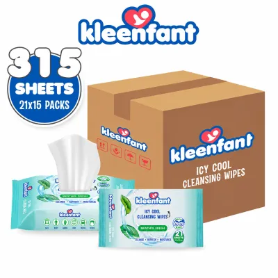 Kleenfant Menthol Fresh Icy Cool Cleansing Wipes 21 Sheets Pack of 15 Power Cooling Wet Wipes Travel Pack Wipe Scented Wipes Alcohol Free Wipes for Kids Refreshing Wipes for Adult free shipping on sale wipes