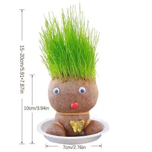 17 MILE Growing Grass Head Doll Office Table Plant Room Decor Children Growing Indoor Grassheads Doll Toys