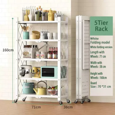 foldable kitchen storage rack Three floors four floors and foldable storage rack with Wheel Movable for Metal Storage Rack Kitchen Rack