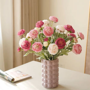 Hoa trà giả hoa mao lương phủ nhung 1 cành 2 bông 1 nụ cao cấp trang trí nhà cửa phòng khách decor sự kiện tiệc