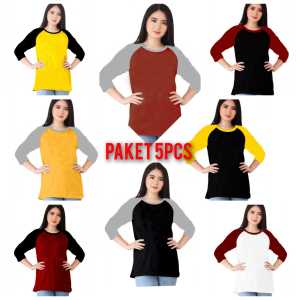 KAOS RAGLAN CEWEK POLOS PAKET 5PCS BAJU\ KAOS RAGLAN CEWEK LENGAN 3\4  ATASAN CEWEK / KAOS MURAH / KAOS DISTRO / KAOS SIMPLE / T-SHIRT CEWEK