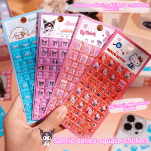 DECORATE X คุโรมิ เมโลดี้ ซินนามอนโรล ซานริโอ สติ๊กเกอร์สี่เหลี่ยม 3D สามมิติ ป้องกันน้ำ รูปลอกเพชร น่ารัก ตกแต่ง DIY สติ๊กเกอร์เฮลโลคิตตี้ โทรศัพท์ แล็ปท็อป กระเป๋าเดินทาง ของตกแต่ง