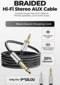4-Pole Braided 3.5mm Hi-Fi Stereo AUX Cable | Male-to-Male Audio Extension Cord | Durable Tangle-Free AUX Cable for Phones Headphones Car Stereo Speakers Tablets Laptops & Home Audio Systems | Clear Stereo Sound & Stable Signal Connection