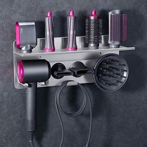 2in1 Wall Mounted Stand Hair Dryer Holder for Dyson Supersonic Hair Dryer Airwrap Styler Organizer Storage Shelf Fits Curler Diffuser for Bathroom Bedroom Hair Salon Barbershop