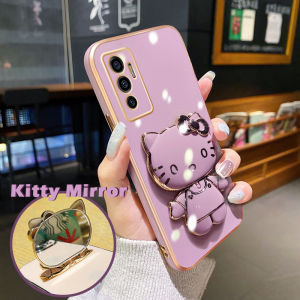 Casing Ponsel untuk VIVO V23E 5G Y75 V23 5G S12 5G V21 5G V21s 5G V25 5G V25E X80 Lite 5G Case Hello Kitty cermin lapisan casing ponsel penutup HP pelindung silikon softcase pembungkus penuh aliran kesing Phone Stands