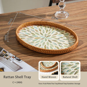 ถาดหวายรูปไข่มองเห็นมุกหวายญี่ปุ่นจานผลไม้ของตกแต่งโต๊ะกาแฟถาดเสิร์ฟที่ใช้ในครัวเรือนถาดชาอาหารว่างจานอาหารว่าง