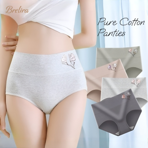 『Brelira』Pure Cotton Panties Women​​ High Waist Underwear Tummy Control Seamless Breathable ​​Elastic Panty純棉內褲