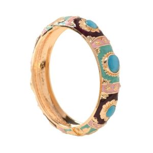 FLYING Artificial Opal Stone Artificial Opal Bracelet Colorful Teardrop Pattern Party Bangle Elegant Metal Enamel Bangle Bracelet Women Girl