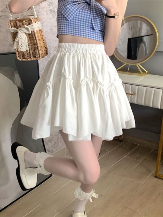 Mini Skirts Women White Fungus Patchwork Summer 2023 Sweet Cute Pleated Skirt Black Goth Lolita Preppy Style Y2k Lazada PH