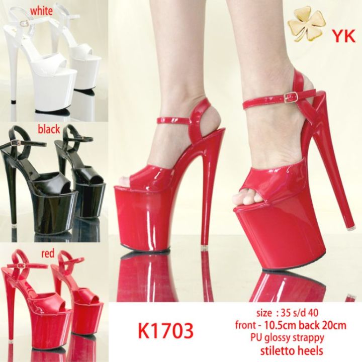 YKshoes 1703 heels 20cm strappy stiletto black white red heels