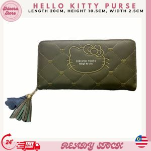 Lelong Cute Hello Kitty Purse Lady Wallet PU Dompet Panjang Zip Duit Beg Kartun Budak Perempuan Kitty Beg Hjiau 可爱凯特猫绣线PU皮革长款女钱包钱夹无嘴猫