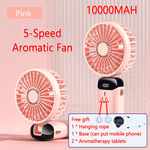 10000mAH Mini Fan Rechargeable Hand-held 5-Speed fan Portable Electric Fan Foldable Table fan with Can Hang Neck